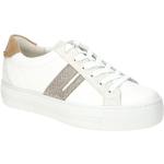 Weiße Paul Green Plateau Sneaker mit Glitzer Schnürung aus Glattleder mit herausnehmbarem Fußbett für Damen Größe 41,5 