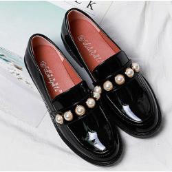 perlen Oxfords Damenschuhe Britische Derby-Schuhe für Damen Wohnungen Perlen-Slip-on Kaschmir-Müßiggänger Größe 34-42 hinzufügen