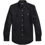 Schwarze Langärmelige Ralph Lauren Polo Ralph Lauren Stehkragen Langarmhemden aus Leinen für Herren Größe XL 