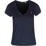 Marineblaue Kurzärmelige Ralph Lauren Polo Ralph Lauren V-Ausschnitt V-Shirts aus Baumwolle für Damen Größe M 