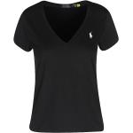 Schwarze Kurzärmelige Ralph Lauren Polo Ralph Lauren V-Ausschnitt V-Shirts aus Baumwolle für Damen Größe S 