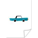 MuchoWow® Poster Childrens Illustration eines blauen Auto mit Gouache gemacht 60x90 cm - Wanddekoration