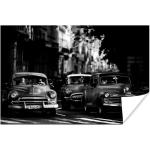 MuchoWow® Poster Kuba - Cadillacs - Oldtimer im Morgenlicht - schwarz und weiß 180x120 cm - Fotoplakat