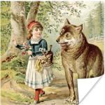 MuchoWow® Poster Wolf - Rotkäppchen - Wald 75x75 cm - Wand Dekoration
