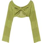 Hellgrüne Langärmelige V-Ausschnitt Asymmetrische Pullover für Damen Größe S 
