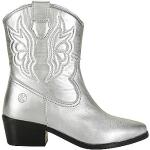 Reduzierte Silberne Blockabsatz Cowboystiefel & Westernstiefel Reißverschluss aus Leder für Damen Größe 36 mit Absatzhöhe 5cm bis 7cm 