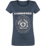 Marineblaue Melierte Rammstein Rundhals-Auschnitt T-Shirts aus Baumwolle für Damen Größe S 