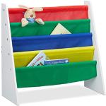 Relaxdays, Mehrfarbig Bücherregal für Kinder, Aufbewahrungsregal, Spielzeugregal, aus MDF+Polyester, mit 4 Stofffächern, Standard