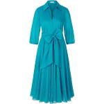 Blaue 3/4-ärmelige Riani Wadenlange | Midi V-Ausschnitt Frühlingskleider aus Baumwolle für Damen Größe M 