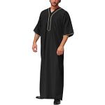 Risaho Herren Kaftan Sommer Islam Muslim Druck Robe Baumwolle Leinen Bunt Arabische Islamische Kleidung Indisch Muslimische Afrika Dubai Kaftan für Männer (W1-Black, L)