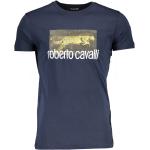 Marineblaue Print Kurzärmelige Roberto Cavalli T-Shirts aus Baumwolle für Herren Größe M 