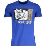 Blaue Kurzärmelige Roberto Cavalli Rundhals-Auschnitt T-Shirts aus Baumwolle für Herren Größe XXL 