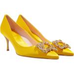 Gelbe Elegante Pfennigabsatz High-Heel Pumps aus Leder für Damen Größe 37 mit Absatzhöhe 5cm bis 7cm 