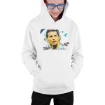 Ronaldo Geschenke für Jungen Mädchen Kinder Kapuzenpullover Sweatshirt Fußball Geschenke, weiß, 128-140