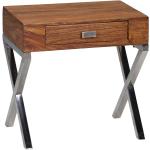 Rootz Nachttisch - Sideboard - Massivholz - - Schublade - Braun - Silber - Industriell - Chrom
