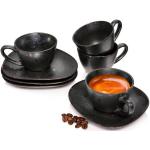 Schwarze Rustikale Espressotassen aus Steingut 8 Teile für 4 Personen 