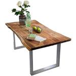 SAM Baumkantentisch 140x80 cm Quarto, nussbaumfarbig, Esszimmertisch aus Akazie, Holz-Tisch mit Silber lackierten Beinen