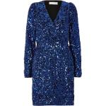 Reduzierte Blaue Langärmelige Selected Femme V-Ausschnitt Cocktailkleider mit Glitzer aus Polyester für Damen Größe S 