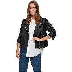Damen SELECTED Kurze Leder Jacke | Lammleder Biker Jacket SLFKATIE | Cropped Style Coat, Farben:Schwarz, Größe:36