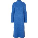 Reduzierte Blaue Langärmelige Selected Femme Wadenlange | Midi Stehkragen Winterkleider aus Elastan für Damen Größe L 