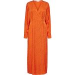 Reduzierte Orange Langärmelige Selected Femme Wadenlange | Midi V-Ausschnitt Frühlingskleider Orangen aus Viskose für Damen Größe S 