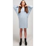Pastellblaue Wadenlange | Midi U-Boot-Ausschnitt Frühlingskleider aus Baumwolle für Damen Größe M 
