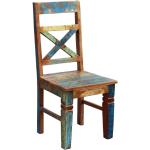 Bunte Vintage SIT Möbel Esszimmerstühle aus Altholz 2 Teile 