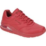 Rote Skechers Uno 2 Flache Sneaker Schnürung aus Textil mit herausnehmbarem Fußbett für Damen 
