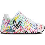 Skechers Uno Sneaker Damen in white durabuck w multi color heart print-mesh trim, Größe 36 1/2
