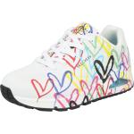 Skechers Uno Sneaker Damen in white durabuck w multi color heart print-mesh trim, Größe 37