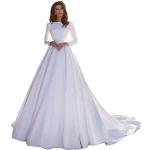 Weiße Langärmelige Brautkleider & Hochzeitskleider Länder aus Satin für Damen zur Hochzeit 