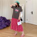 Dunkelgrau Kurzärmelige Maxi Kleider mit Ärmel aus Baumwolle für Damen Größe 3 XL Große Größen 