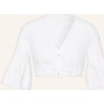 Weiße Kurzärmelige Sportalm Kitzbühel V-Ausschnitt Dirndlblusen kurzarm aus Baumwolle für Damen Größe XS 