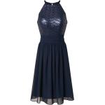 Marineblaue Ärmellose Knielange Abendkleider & festliche Kleider mit Glitzer aus Chiffon für Damen Größe XS 