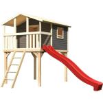 Rote Akubi Spielhäuser aus Massivholz mit Rutsche 