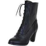 Schwarze Keilabsatz High-Heel Stiefel mit Fransen Schnürung aus Veloursleder für Damen Größe 42 