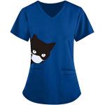 Reduzierte Schwarze Print Kurzärmelige V-Ausschnitt V-Shirts Katzen mit Pailletten maschinenwaschbar für Damen Größe XS Große Größen 