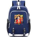 Student Bedruckte Schultasche Anime One Piece Luffy USB Lade Rucksack Lässiger Reisetasche Laptop Tasche Ca. 30*15*44 CM Navy blau03