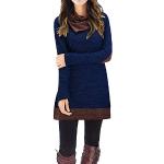 Reduzierte Blaue Langärmelige Rollkragen Winterkleider aus Kunstfaser Handwäsche für Damen 