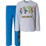 Reduzierte Graue Langärmelige Super Mario Mario Kinderpyjamas & Kinderschlafanzüge aus Baumwolle für Jungen Größe 110 