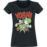 Schwarze Super Mario Yoshi Rundhals-Auschnitt T-Shirts aus Baumwolle für Damen Größe M 