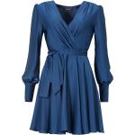 Blaue Langärmelige Swing V-Ausschnitt Cocktailkleider aus Polyester für Damen Größe XS 