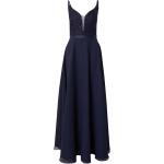 Marineblaue Ärmellose Swing Maxi V-Ausschnitt Abendkleider & festliche Kleider mit Glitzer aus Chiffon für Damen Größe XS 
