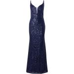 Marineblaue Ärmellose Swing Maxi V-Ausschnitt Abendkleider & festliche Kleider mit Glitzer für Damen Größe XS 