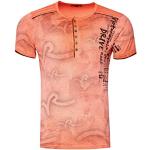 T-Shirt Herren Knopfleiste Kurzarm Rundhals Tshirt All Over Printed Light Washed Regular Fit 246, Größe S-3XL:L, Farbe:Orange