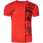 T-Shirt Herren Kurzarm Rundhals T Shirt für Männer Front & Back Print Regular Fit Washed Tshirt 234, Farbe:Rot, Größe S-3XL:L