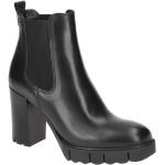 Schwarze Tamaris Blockabsatz High-Heel Stiefeletten aus Glattleder mit herausnehmbarem Fußbett für Damen Größe 41 mit Absatzhöhe 5cm bis 7cm 