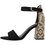 Reduzierte Schwarze Tamaris Runde Pfennigabsatz High-Heel Sandaletten aus Textil für Damen Größe 39 mit Absatzhöhe 7cm bis 9cm 