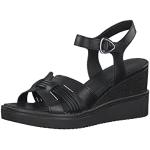 Reduzierte Schwarze Tamaris Runde Keilabsatz High-Heel Sandaletten aus Leder für Damen Größe 41 mit Absatzhöhe 7cm bis 9cm 