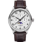 Silberne Junkers Armbanduhren mit Mondphasenanzeige mit Saphirglas-Uhrenglas mit Lederarmband 
